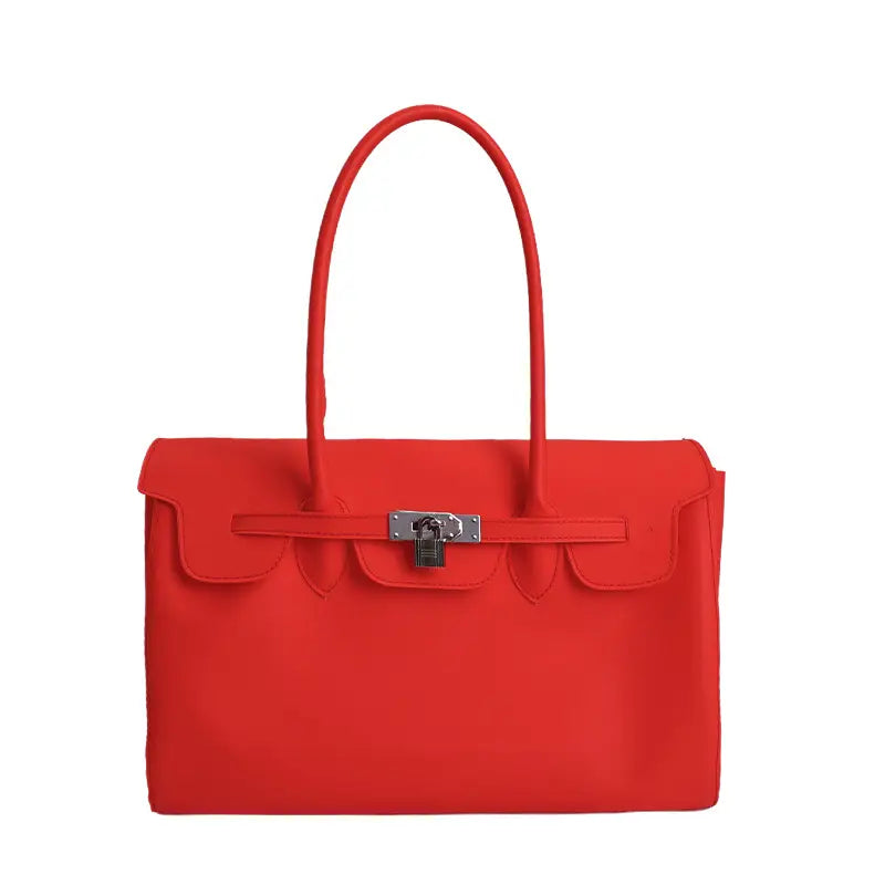 Structured Top Handle Tote Bag with Silver Lock Detail
