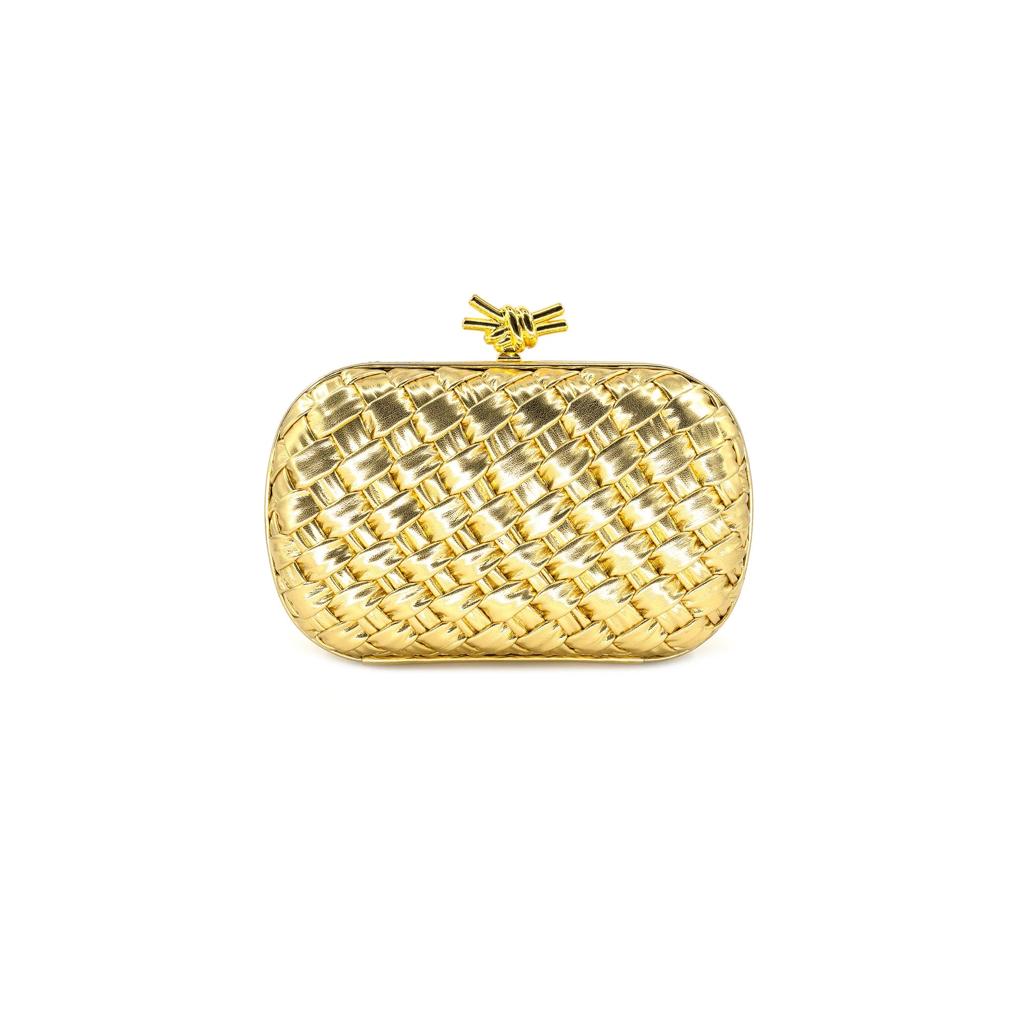 Gold Woven Metallic Clutch with Knot Clasp