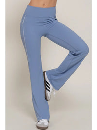 Blue High-Waisted Contrast Trim Flare Leg Active Pants