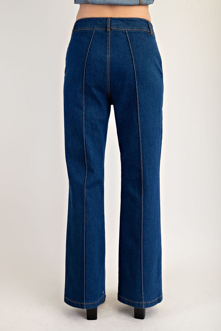 STRETCH DENIM HIGH WAIST FLARE PANTS