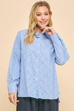 STRIPED LONG SLEEVE LOOSE FIT BUTTON DOWN SHIRT BLUE