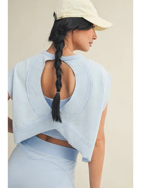Light Blue Open Back Cropped Active Top