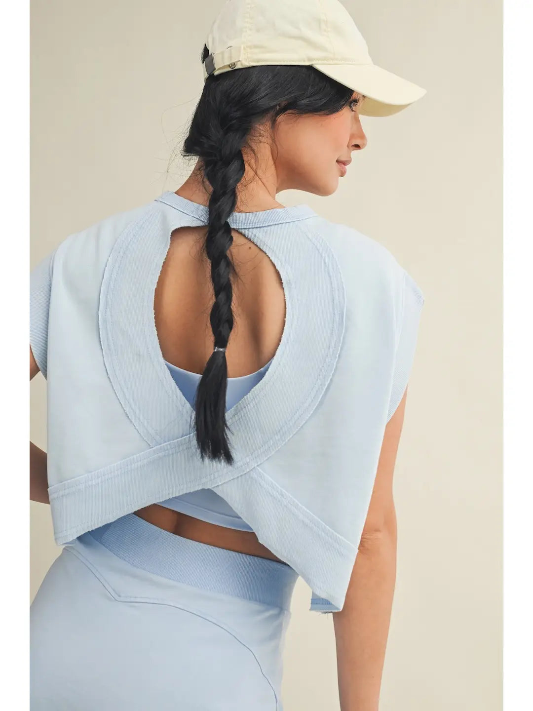 Light Blue Open Back Cropped Active Top