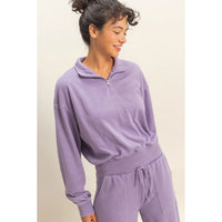 Purple Relaxed Quarter Zip Pullover Top