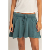 Green Washed Flowy Lounge Skort with Drawstring Waist