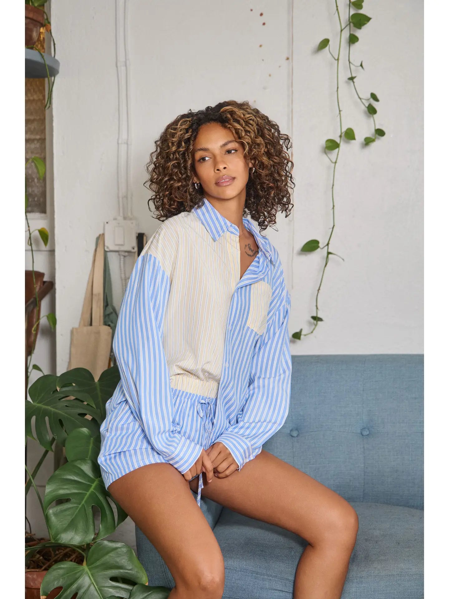 Colorblock Striped Button Down Relaxed Shirt