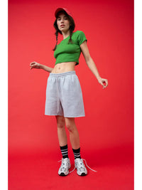 Green Ribbed Cropped Tee