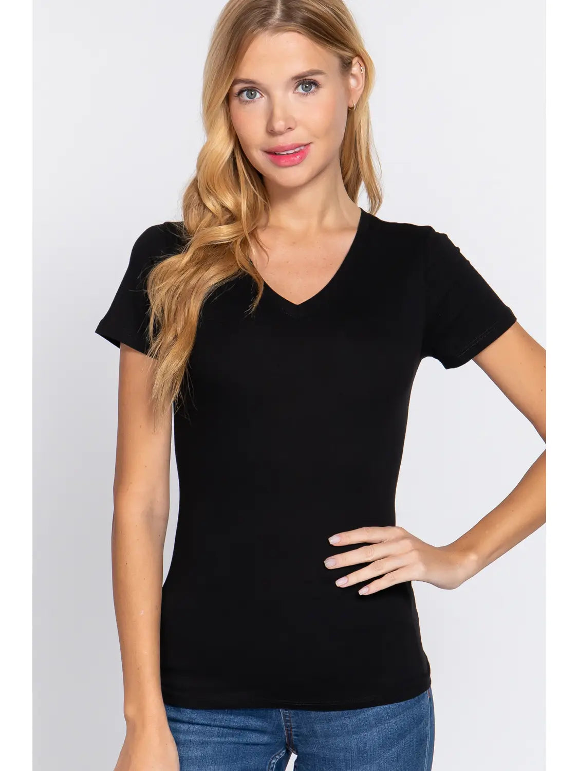 Classic Black V-Neck Short Sleeve Fitted Tee