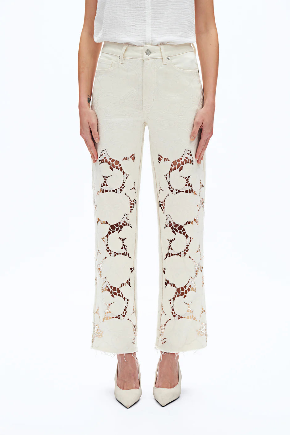 HIGH RISE LACED CutOut STRAIGHT LEG PANTS