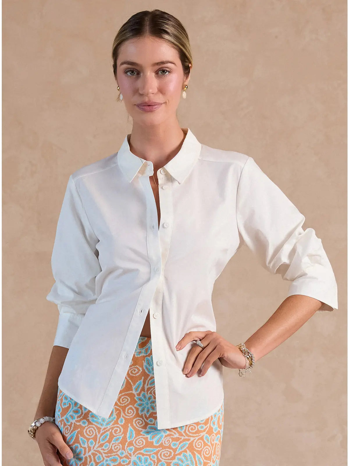 White Tailored Button-Down Shirt with Classic Collar