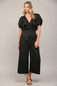 Wide Leg Puff Sleeve Jumpsuit in Classic Black