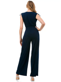 Navy Surplice Front Waist Tie Wide Leg Jumpsuit