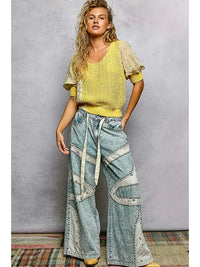 Boho Patchwork Lace Wide Leg Denim Pants