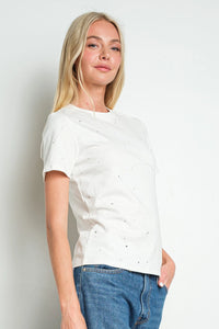 White Galaxy Speckled Short Sleeve Crew Neck Tee