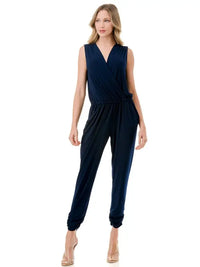 Navy Sleeveless Surplice Jogger Leg Jumpsuit
