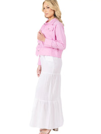 Pink Cropped Utility Jacket with Button Front and Pocket Detail