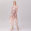 Floral Organza Midi Dress with Spaghetti Straps and Waist Tie