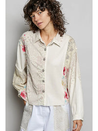 Patchwork Floral Lace Button-Down Blouse