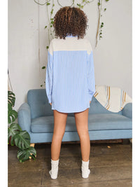 Colorblock Striped Button Down Relaxed Shirt