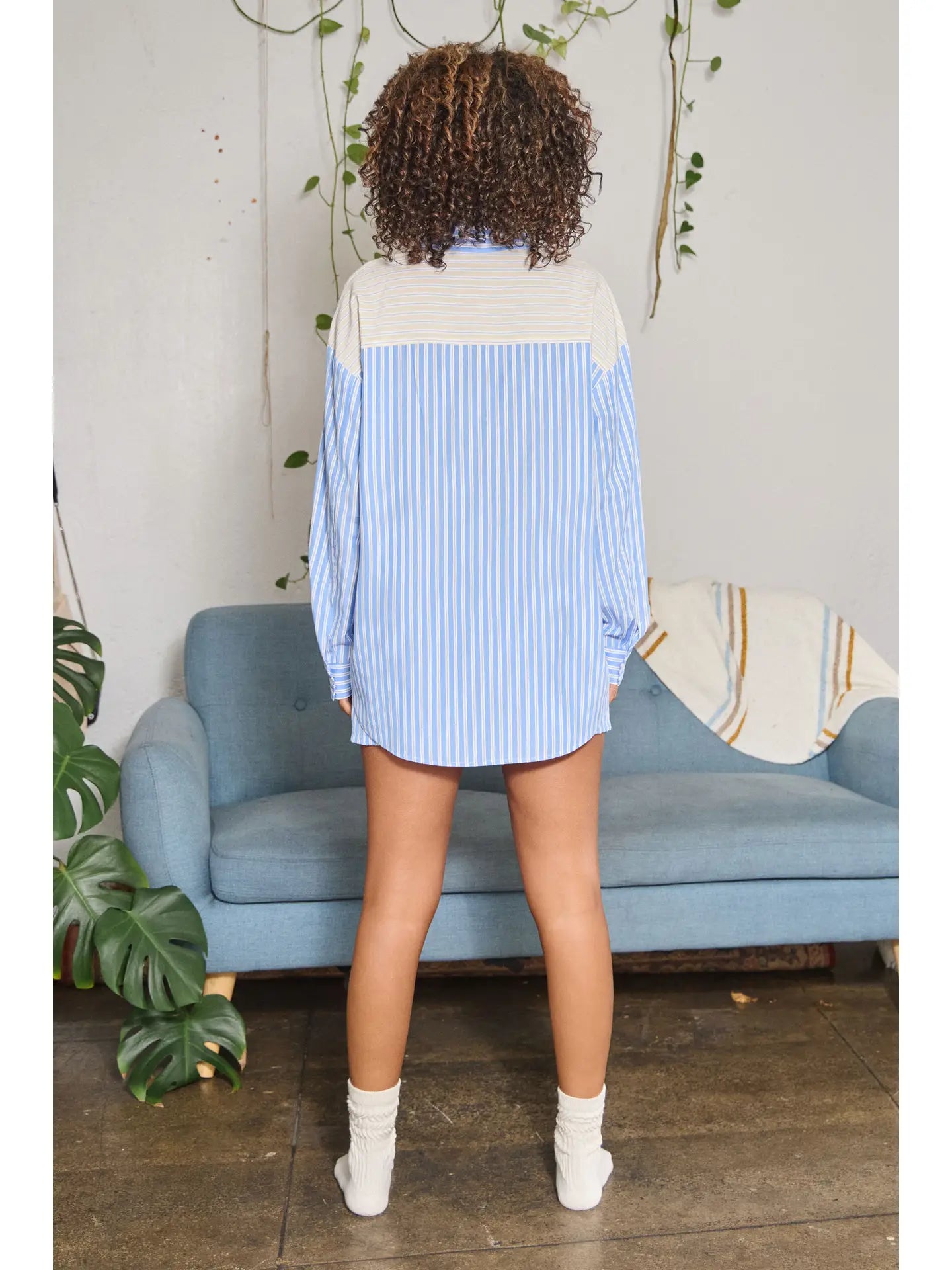 Colorblock Striped Button Down Relaxed Shirt