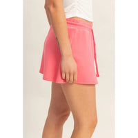 Pink Lounge Skort with Drawstring Waist and Side Slit