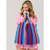 Multicolor Striped Mesh Net Tote Bag