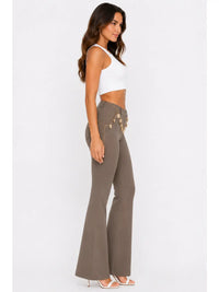 High Waist Nude Flare Pants with Gold Chain Detail