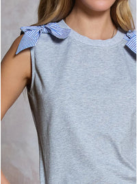 Striped Bow Shoulder Sleeveless Knit Top