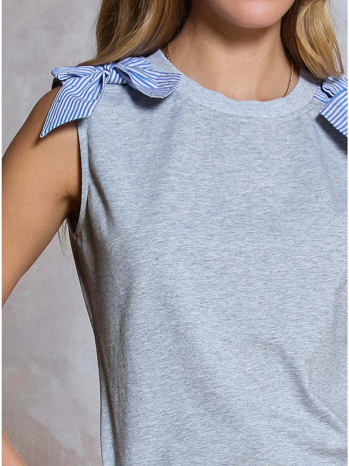 Striped Bow Shoulder Sleeveless Knit Top