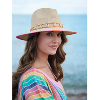 Shell Trim Wide Brim Straw Beach Hat with Contrast Edge