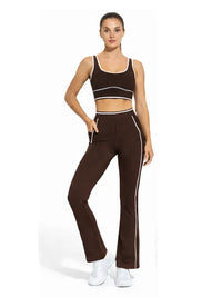 Brown Contrast Trim Sports Bra Crop Top