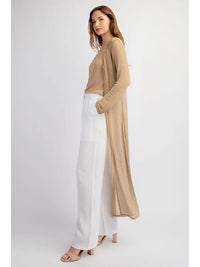 Gold Sheer Knit Longline Open Front Cardigan