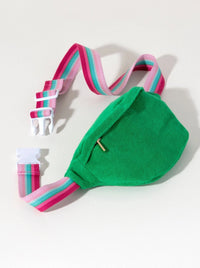 Green Fanny Pack with Pink and Mint Striped Strap