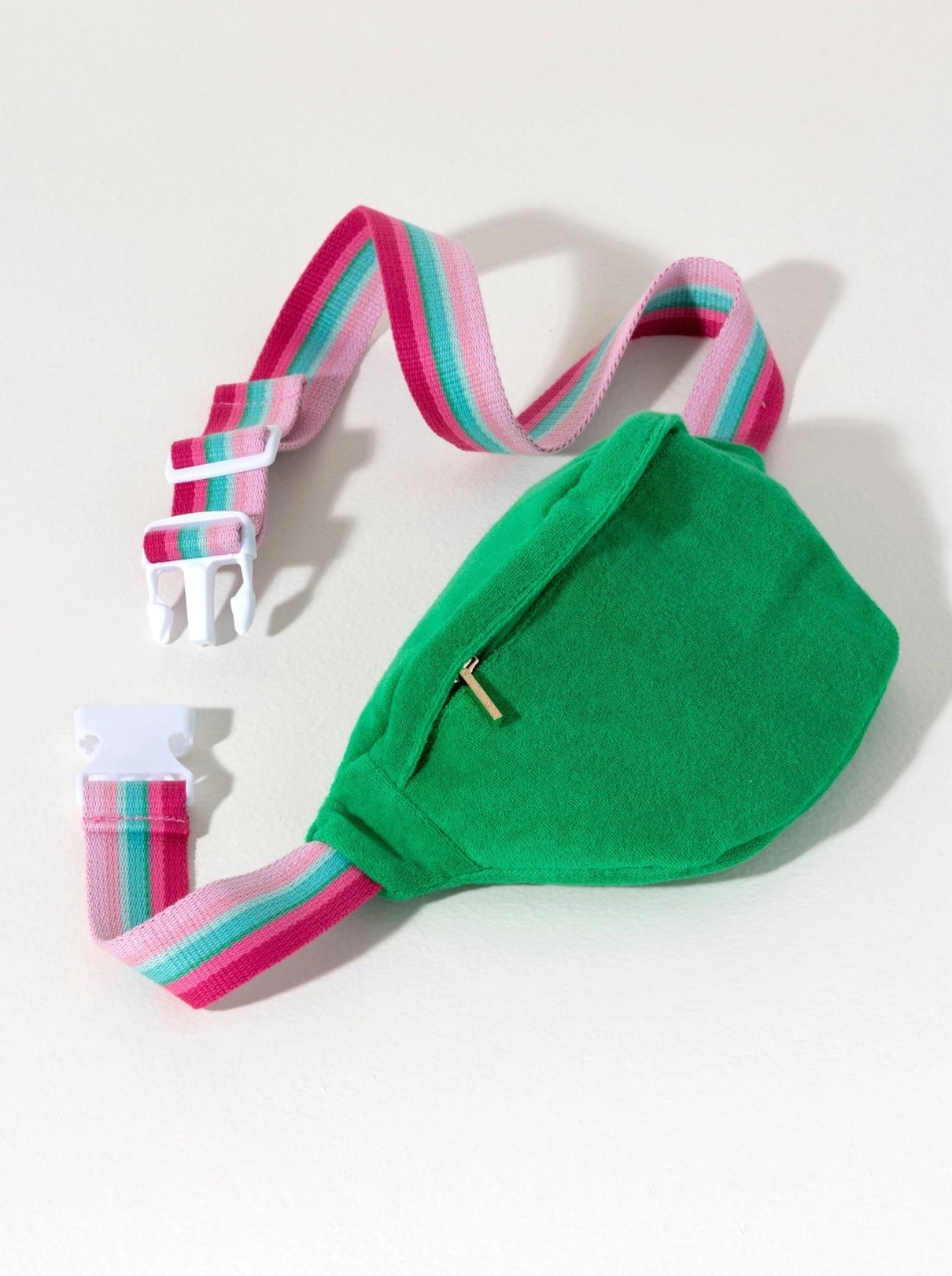 Green Fanny Pack with Pink and Mint Striped Strap