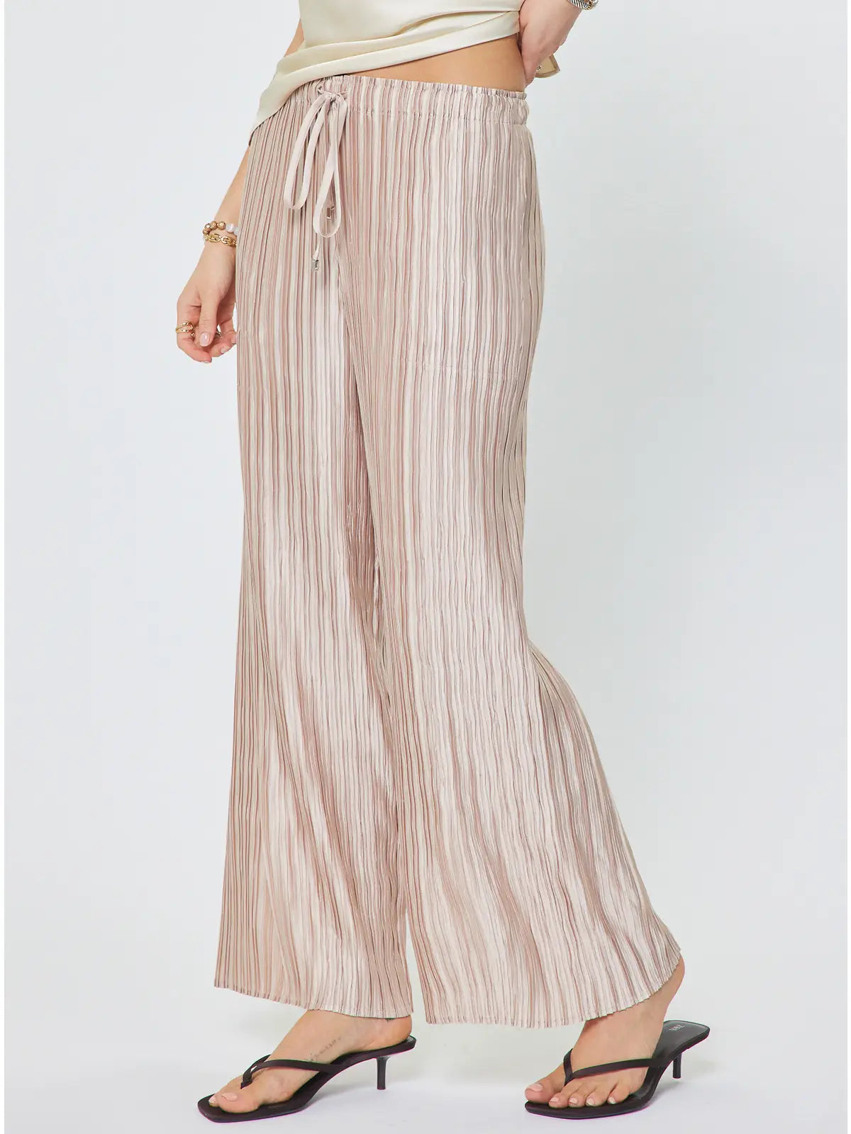 Pleated Wide Leg Drawstring Pants Pink