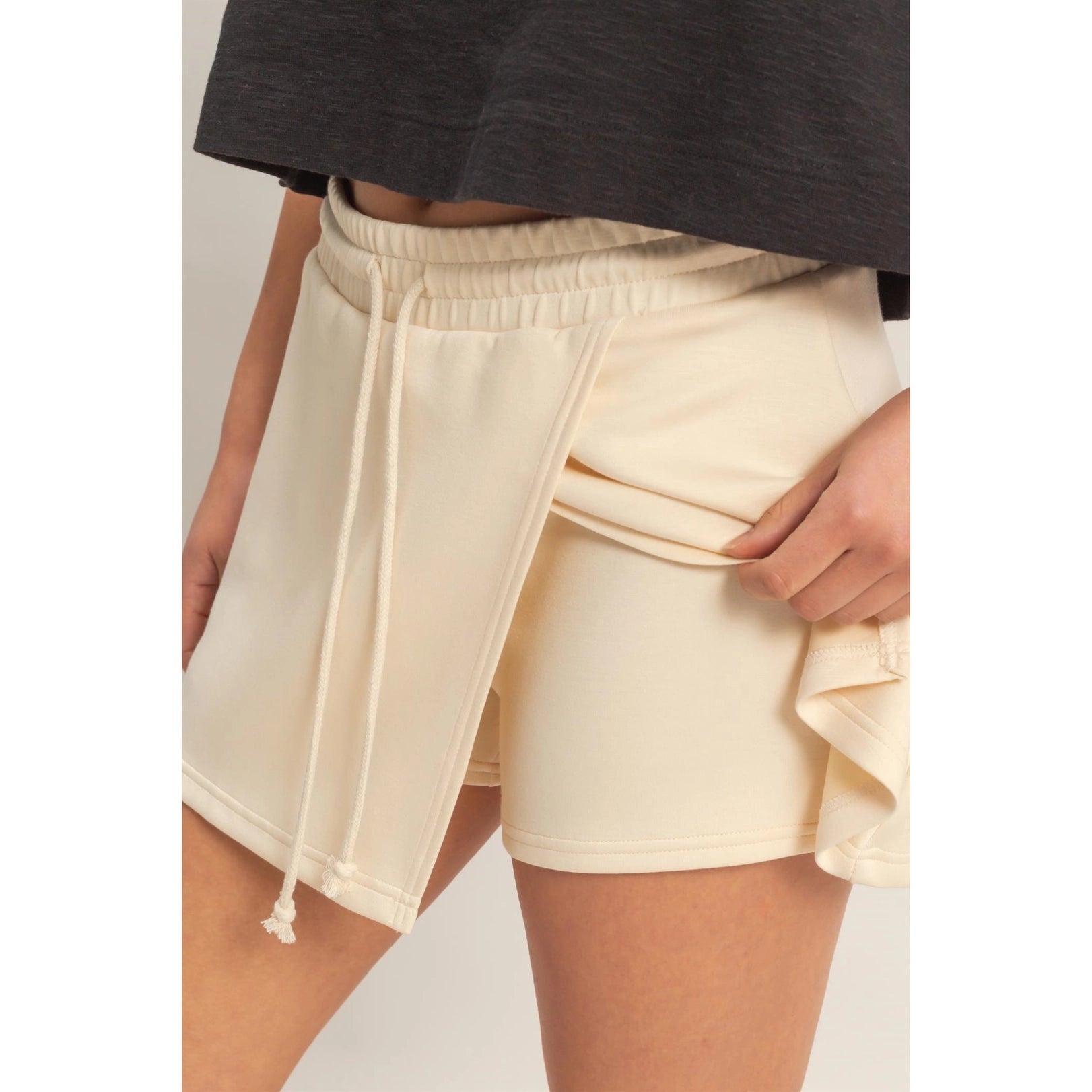 Cream Athletic Skort with Built-In Shorts and Drawstring Waist