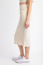 LINEN MIDI SKIRT WITH CONTRAST LACE