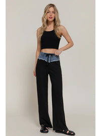Two Tone Denim Black Waist Wide Leg Lounge Pants