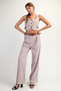 Taupe Tailored Wide-Leg Pants