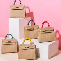 Bandana Handle Jute Satchel Bag with Crossbody Strap