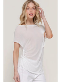White One Shoulder Drawstring Side Top