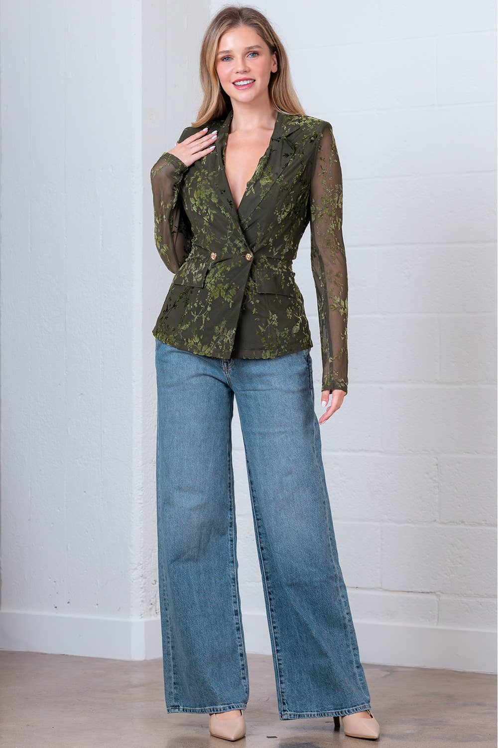 Jackie Double Breasted Burnout Blazer