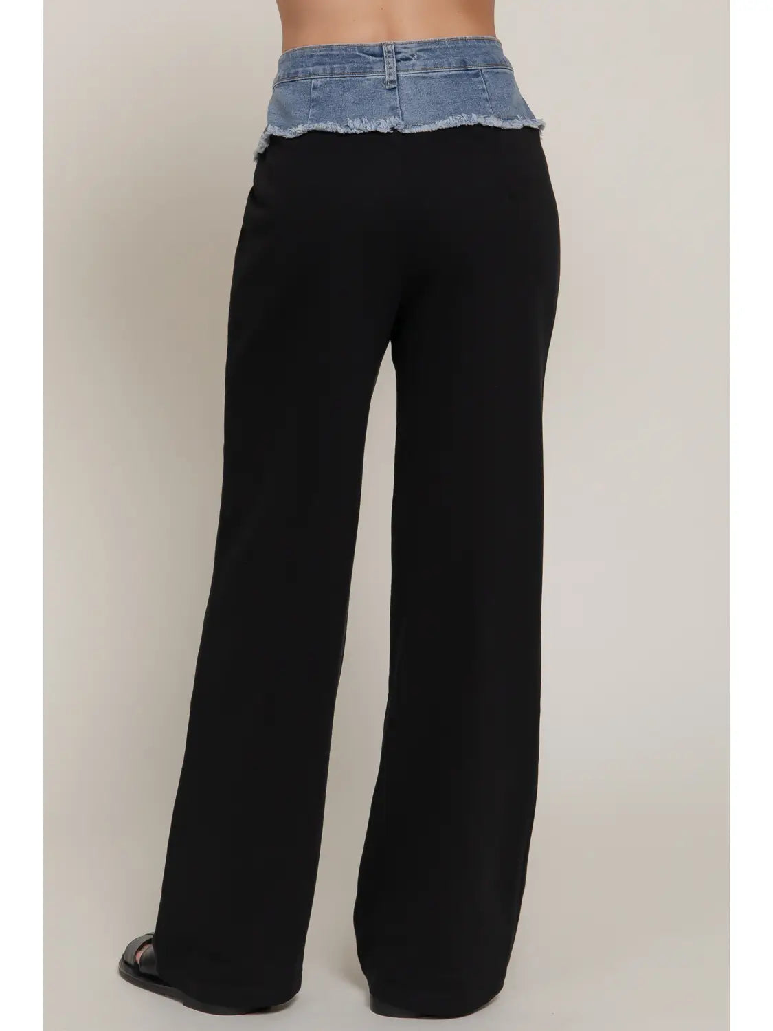 Two Tone Denim Black Waist Wide Leg Lounge Pants