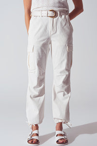 White Straight Leg Cargo Pants