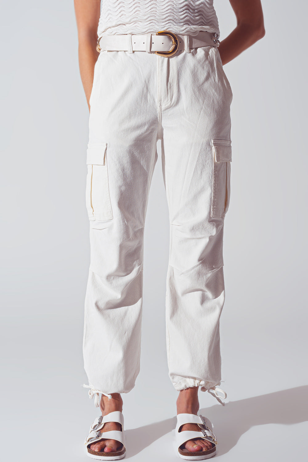 White Straight Leg Cargo Pants