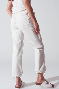 White Straight Leg Cargo Pants