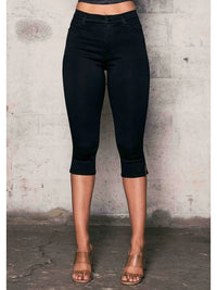 High-Rise Stretch Capri Pants with Side Slit Hem
