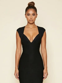 Deep V Neck Cap Sleeve Bodycon Mini Dress