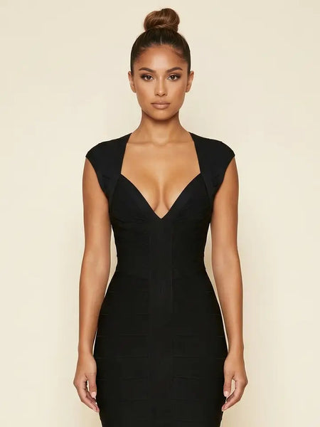 Deep V Neck Cap Sleeve Bodycon Mini Dress – Amanda Jean NYC
