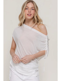 White One Shoulder Drawstring Side Top